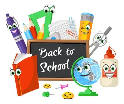 Funny composition of stationery school objects Illustrazione stock