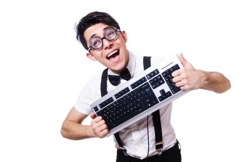 Funny computer geek isolated on white Stock Photos