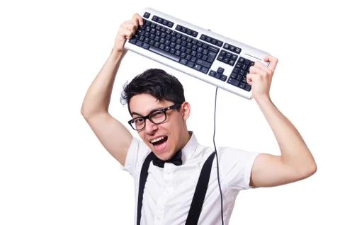 Funny computer geek isolated on white Stock Photos