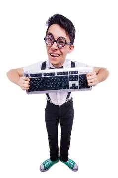 Funny computer geek isolated on white Stock Photos
