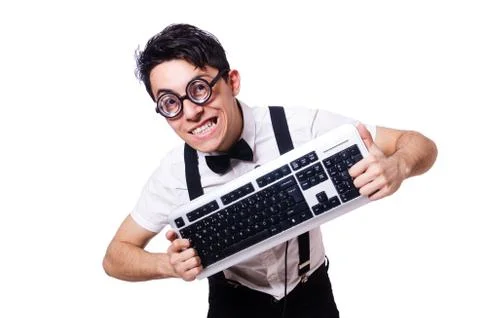 Funny computer geek isolated on white Stock Photos