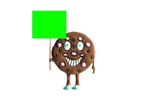 Funny Cookie with a Green Chroma Key Placard on wood stick Stock Illustration