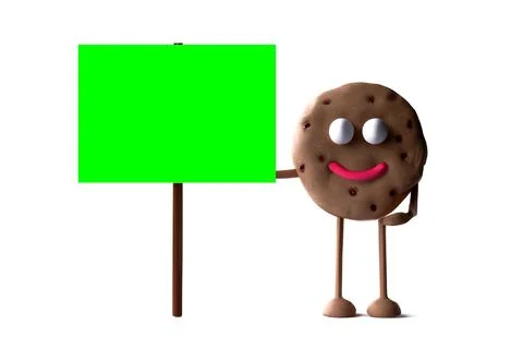Funny Cookie with a Green Chroma Key Placard on wood stick Stock Illustration