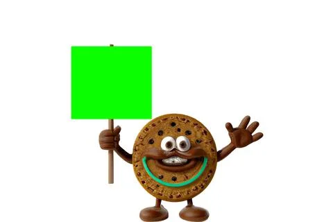 Funny Cookie with a Green Chroma Key Placard on wood stick Stock Illustration