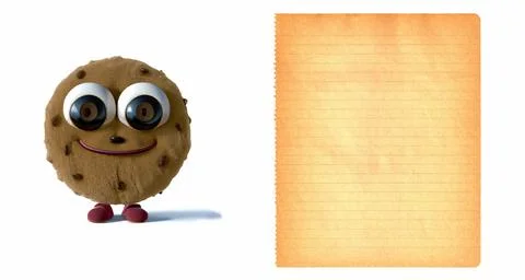 Funny Cookie smiling and sheet of paper to fill with yours cookie recipe Stock Illustration