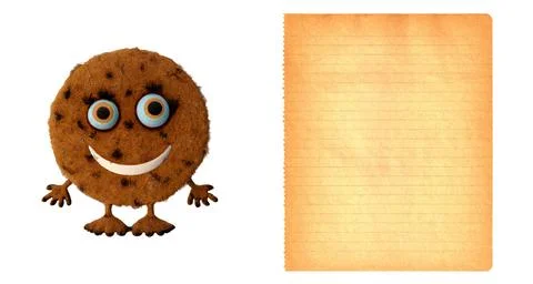 Funny Cookie smiling and sheet of paper to fill with yours cookie recipe Stock Illustration