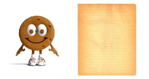 Funny Cookie smiling and sheet of paper to fill with yours cookie recipe Stock Illustration