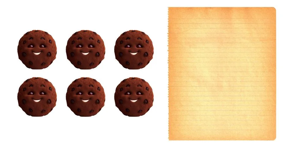 Funny Cookie smiling and sheet of paper to fill with yours cookie recipe Stock Illustration