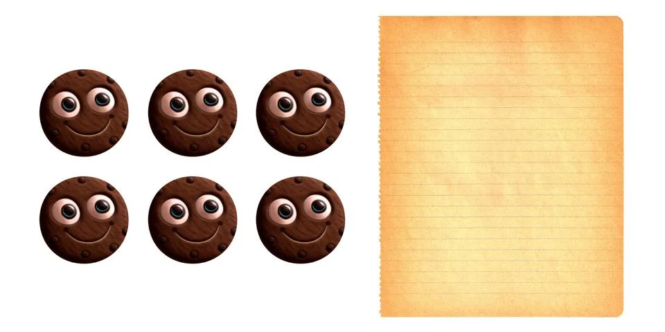 Funny Cookie smiling and sheet of paper to fill with yours cookie recipe Stock Illustration