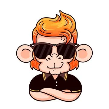 Funny cool monkey in sunglasses. Vector cartoon kawaii character illustration Stock Illustration