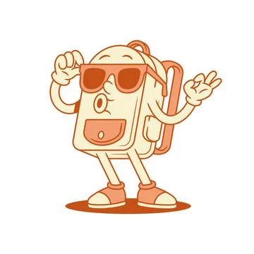 Funny cool schoolbag backpack cartoon character okay gesture isometric vector Stock Illustration