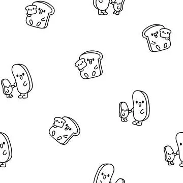 Funny couple bread. Coloring Page. Ilustração Stock