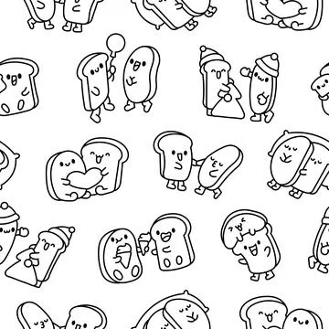 Funny couple bread. Coloring Page. Ilustração Stock