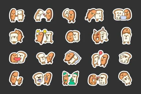 Funny couple bread. Sticker Bookmark. Ilustração Stock