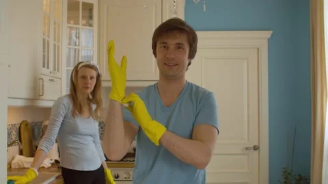 Funny couple in the kitchen Stock Footage 131080403