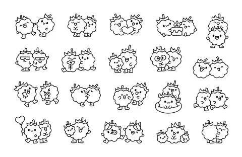 Funny couple raspberry characters. Coloring Page. Stock Illustration