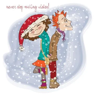 Funny couple in the winter Stock Illustration