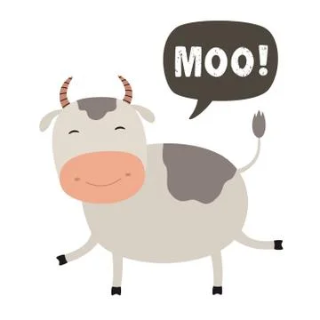 Funny cow cartoon. Talking cloud MOO. Vector Illustration Stock Illustration