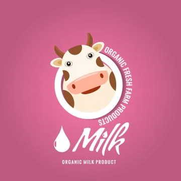 Funny cow head in a circle shape for your logo design. Cartoon style vector Stock Illustration