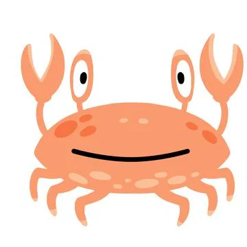 Funny crab. Pink seashell with claws. Cute children drawing. Illustrazione stock