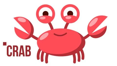 Funny Crab Vector. Icon. Shelf Red Crab. Water Sea Animal. Isolated Flat Cartoon Stock Illustration