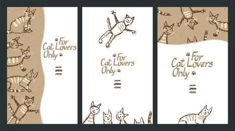 Funny crazy tabby cats. Template banner set. Crayon like kids hand drawn Stock Illustration