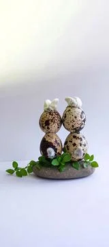 Funny creativity with easter eggs, easter and spring concept, quail egg bunnies Stock Photos