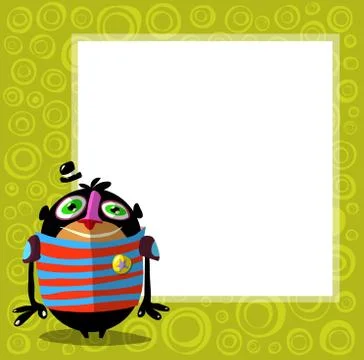 Funny creature character with hat in front of poster for text Stock Illustration