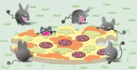 Funny critters with the pizza Stock Illustration