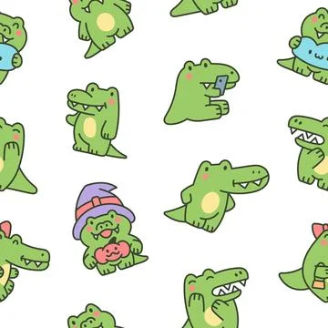 Funny crocodile character. Seamless pattern. Stock Illustration