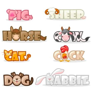 Funny cute animal text name Stock Illustration