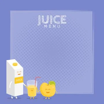 Funny cute apple juice packaging and glass drawn with a smile, eyes and hands 스톡 일러스트