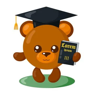 Funny cute bear justice with book (copy space) and hat in flat design. Stock Illustration