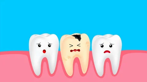 Funny cute cartoon missing tooth. Dental care concept. Animation. Stock Footage 128221402