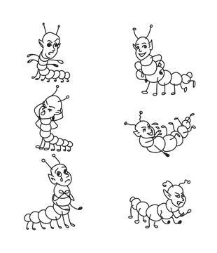 Funny cute centipede shows different emotions. Stock Illustration