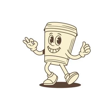 Funny cute coffee paper cup cartoon character contoured vector flat illustr.. Stock Illustration