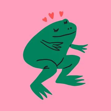 Funny cute comic green frog Valentines childish boho animal character イラスト素材