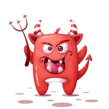 Funny, cute crazy devil character. Halloween illustration. Stock Illustration