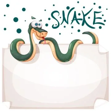 Funny, cute, crazy snake characters. Paper banner illustration. Stock Illustration