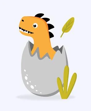 Funny cute dinosaur in an orange egg on a light background. For textiles, pac Stock Illustration