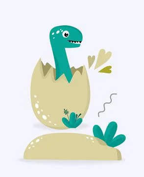 Funny cute dinosaur in an orange egg on a light background. For textiles Stock Illustration