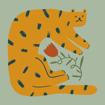 Funny cute doodle comic leopard cat character handdrawn Stock Illustration