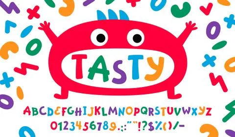 Funny cute font, childish type, game play typeface Stock Illustration