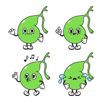 Funny cute gallbladder character bundle set. Vector hand drawn doodle style t 스톡 일러스트