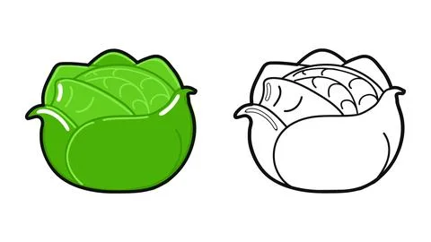 Funny cute happy Cabbage characters bundle set. Vector hand drawn cartoon k.. Stock Illustration