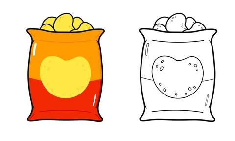 Funny cute happy Chips characters bundle set. Vector hand drawn cartoon kaw.. Stock Illustration
