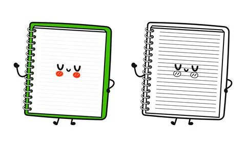 Funny cute happy Note pad characters bundle set. Vector hand drawn cartoon .. Stock Illustration