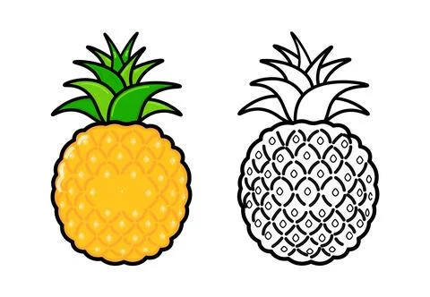 Funny cute happy Pineapple characters bundle set. Vector hand drawn cartoon.. Stock Illustration