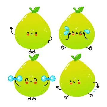Funny cute happy pomelo characters bundle set. Vector hand drawn doodle style Stock Illustration