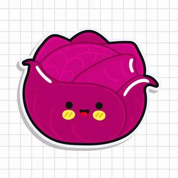 Funny cute happy red Cabbage characters bundle set. Vector hand drawn carto.. Stock Illustration